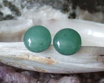 Green 10mm Aventurine Stud Type Earrings Earings Titanium Posts and Clutches Hypo Allergenic Handcrafted Vitality