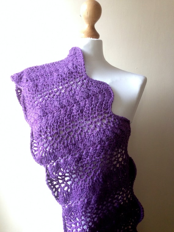 Merino wool Hand Knitted Scarf, Hand crochet cowl, Infinity Purple Wool Scarf, Shawl, Wrap, Neckwarmer