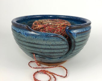 Yarn Bowl - In Stock & Ready to Ship - Knitting Bowl - Large Yarn Bowl - Pottery Yarn Bowl - Ceramic Yarn Bowl - Blue Yarn Bowl