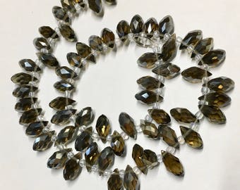 Olive Green AB Faceted Transparent Crystal Briolette Drop Teardrop Beads 6x12mm 13 Inch Strand