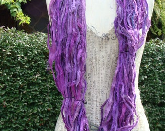 Beautiful Sari Ribbon In Shades Of Lilacs Bright Purple and Lavenders 100 Gram Skein 60 To 70 Yards