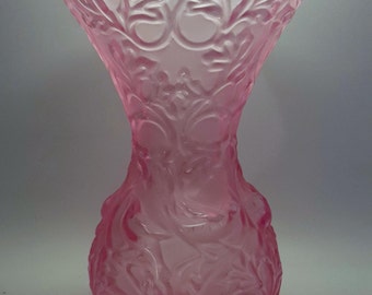 Lalique Frosted Glass Pink Floral Vase