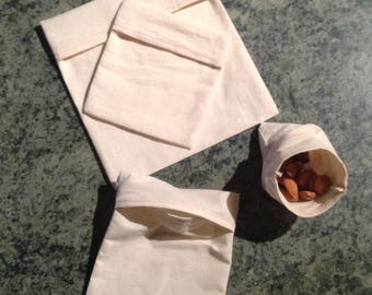 Organic Cotton Reusable Sandwich Bag, Fold Top Snack Bag, Food Bag, GOTS Fabric, Natural Muslin, Eco-Friendly, Zero Waste, Organic Thread