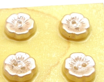 6 Czech Glass Buttons, Frosted cream glass flowers, 7/16". Unused.