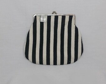 Black & White Clutch, Vegan Clutch, Black Kiss Lock Purse, Fabric Clutch, Kiss Lock Clutch, Metal Frame Purse, Clutch Purse, Gift For Her