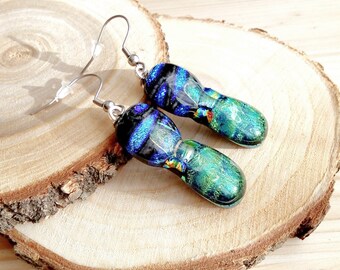 Dichroic Glass Earrings, Glass Jewelry, Dichroic Earrings, dichroic glass jewelry, Dangle, fused glass earrings,trending now