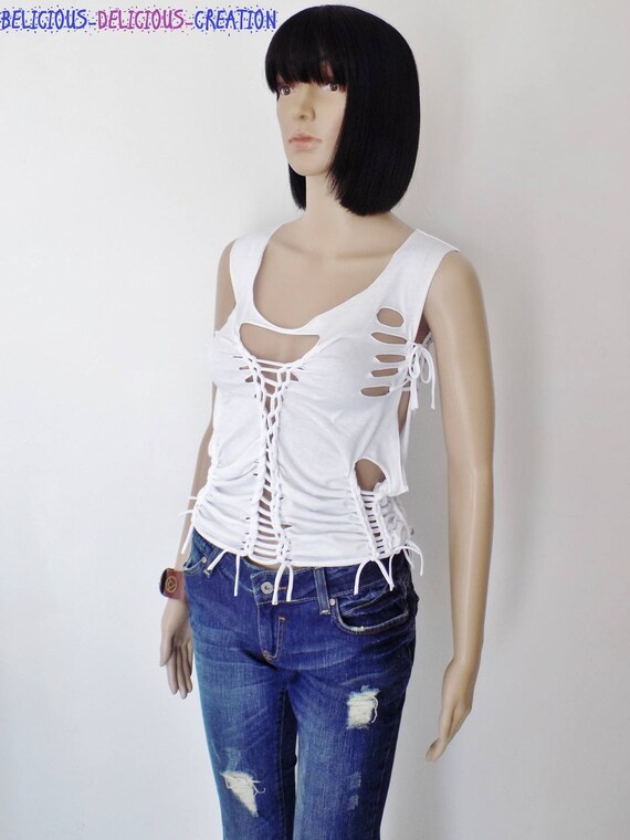 Original Top woman! WOVEN! COTTON jersey, white size 38 / 40 47cm long belicious delicious creation