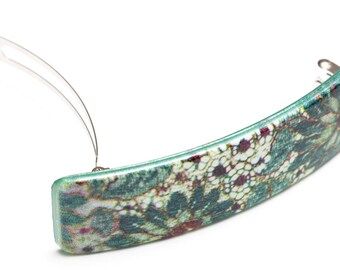 French Vert Color HandPainted Tortoise Large Barrette Hair clip Q30