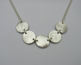 Silver Fingerprint Necklace, Sterling Silver Necklace, Multiple Fingerprints Necklace, Silver Finger Print Necklace, Family Necklace, Memory