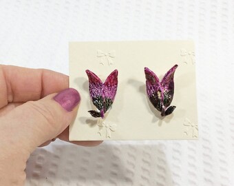 Vintage Enameled Goldtone Petal Clip on Earrings