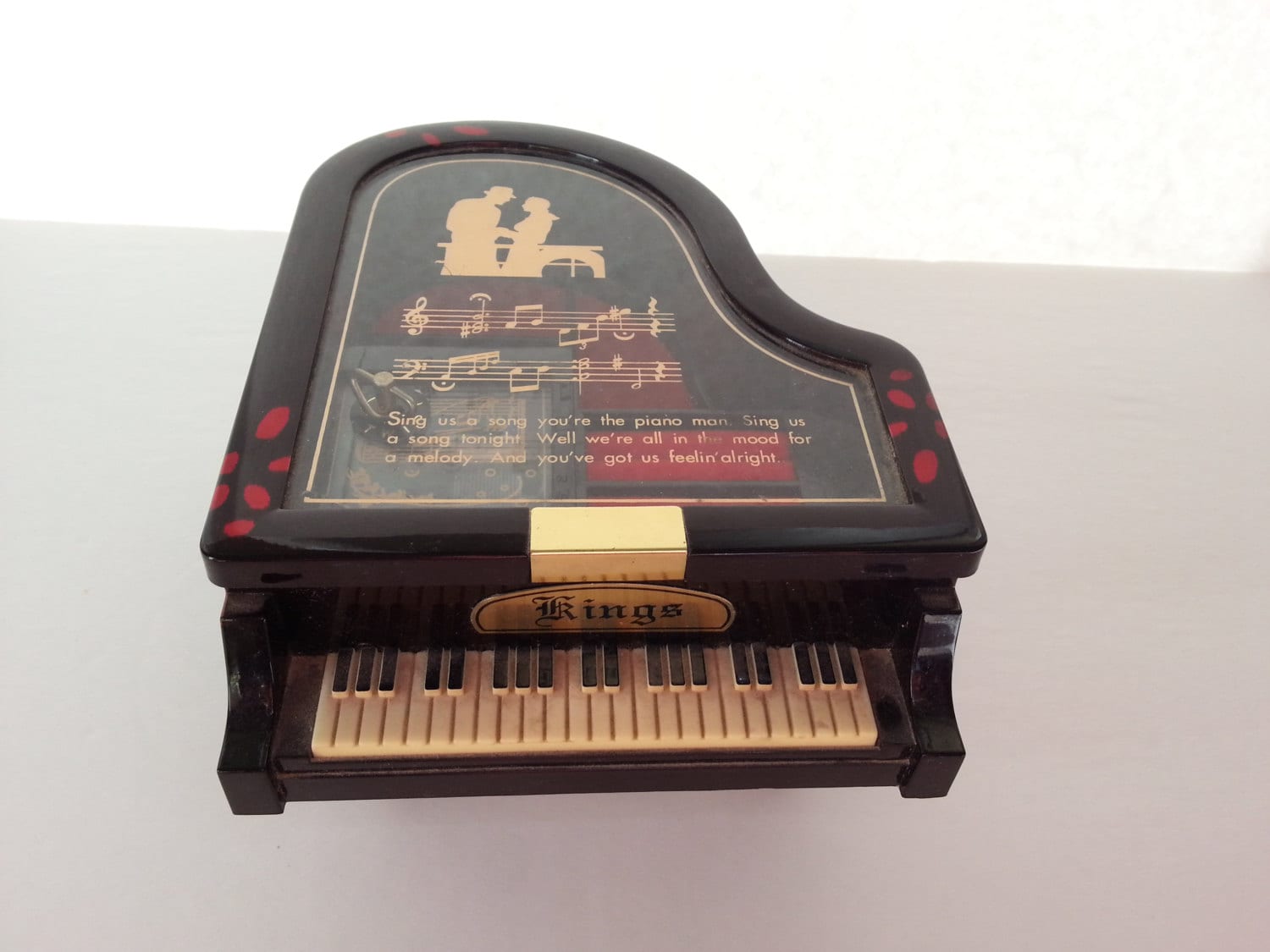 Vintage Kings Musical Piano Jewelry Box Winds Up and Plays