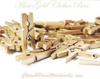 100 Mini Clothespins, Wood Clothespins, Gold, Tiny Clothespins, clothes pegs, Small Clothespin, 1" clothespin, crafts supplies diy