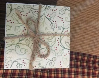 Set of 4 Coasters- Holly