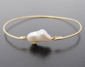 Freshwater Pearl Bracelet, Baroque Pearl Jewelry, Baroque Pearl Bracelet, Pearl and Gold Bracelet, Pearl Bangle Bracelet