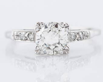 Antique Engagement Ring Art Deco .95 Old European Cut Diamond in 14k White Gold