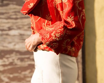 Red-Print Cropped Jacket