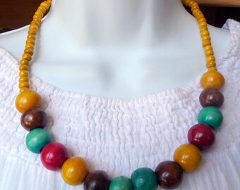 Ethnic necklace in Mango wood beads colorful crafts Bali