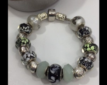 Stop and Smell The Flowers! Beautiful Floral Theme Euro Bracelet Handcrafted