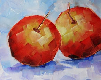 Still life with apples, original fruit painting, red apples, Bobapainting