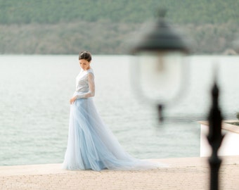 Blue wedding dress Tulle wedding dress Blue lace wedding Blue wedding dress Tulle wedding dress Blue lace wedding