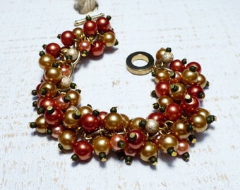 Gold, burnt orange chunky pearl bracelet