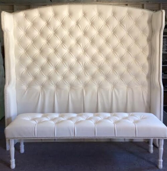 Diamond Tufted Slightly Arched Wingback Headboard and Bench