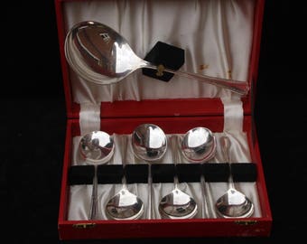 Roberts & Dore | Silver Plated | Dessert Spoon Set | Fruit Spoon Set | Six Spoons plus a Serving Spoon | All in a good box