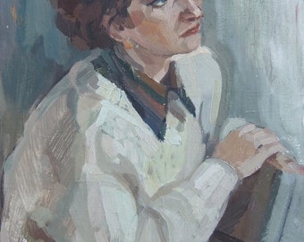 VINTAGE Female PORTRAIT Original Oil painting 1980's Female Portrait Socialist Realism Student's Academic Work Portrait Fine Soviet Art