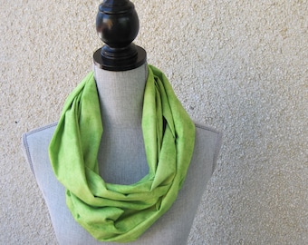 Fabric scarf, Infinity scarf, tube scarf, eternity scarf, loop scarf, long scarf in a green cotton fabric