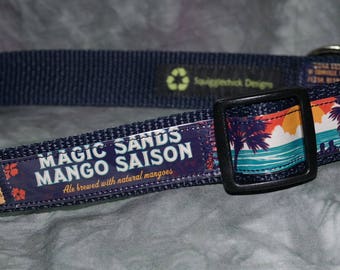 Adjustable Dog Collar from Recycled Kona Brewing Magic Sands Mango Saison Beer Labels