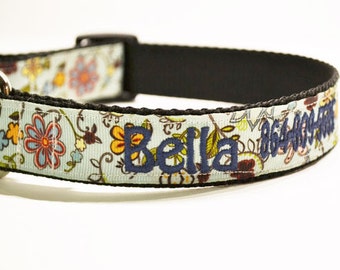 Personalized Dog Collar - M/L/XL - Adjustable Dog Collar - Flower - Made to Order - 1" wide