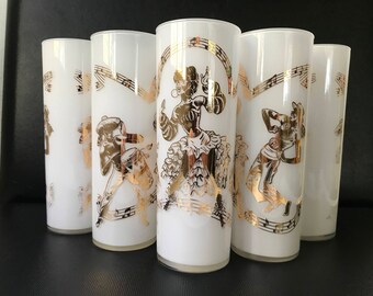 Set of Five Brazilian Dancer Tom Collins Glasses from Federal Glass