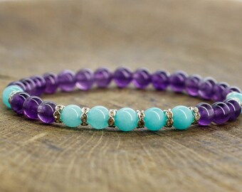 Purple bracelet Turquoise bracelet Amethyst bracelet Gemstone jewelry Healing stone jewelry Women birthday gifts for sister bracelet for mom
