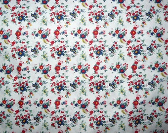 CLEARANCE - Red and white floral print cotton fabric