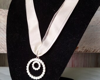 Ribbon and Rhinestone Pendant Necklace