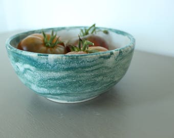 Unique Blue Green Bowl with White Interior