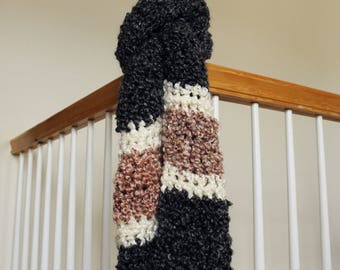 Handmade Crochet Scarf in Charcoal and Dusty Rose