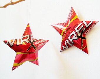 Wired X Strawberry Lemonade Energy Stars Christmas Ornaments Upcycled