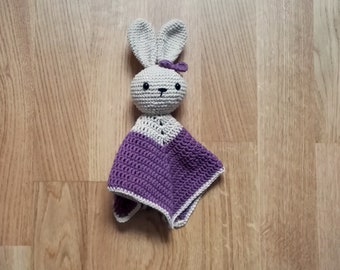 Crochet security blanket - bunny - rabbit - lovey - toddler toy - snuggle - newborn - safety blanket - purple lovey - woodland - baby toy