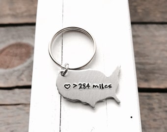 Long Distance relationship gift USA keychain personalized gift Boyfriend Gift Going away present Love is greater than distance