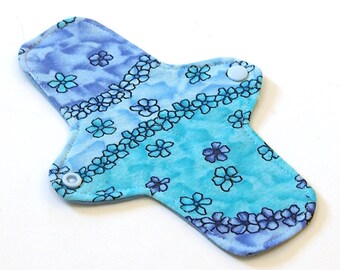 8" Ultrathin Pantyliner - Reusable Cloth winged liner - Knit Cotton top - Ocean