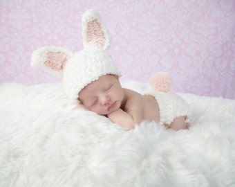 Newborn Baby Girl Bunny Hat - Newborn Baby Girl Bunny Hat and Diaper Cover - Girls Easter Hat