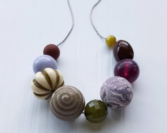girl of the limberlost necklace - vintage lucite, remixed - deep woods, mori girl, plum, purple, brown, olive green