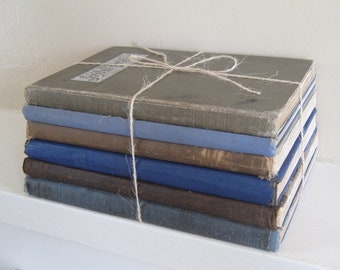 Brown and Blue Decorative Book Set, Book Bundle, Wedding Centerpiece, Beige Decor, Farmhouse Books, Shabby Book Collection, Brown Decor