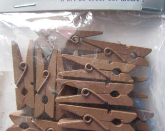 set of 12 pins, chocolate-colored wooden clothespins - 3.5 cm