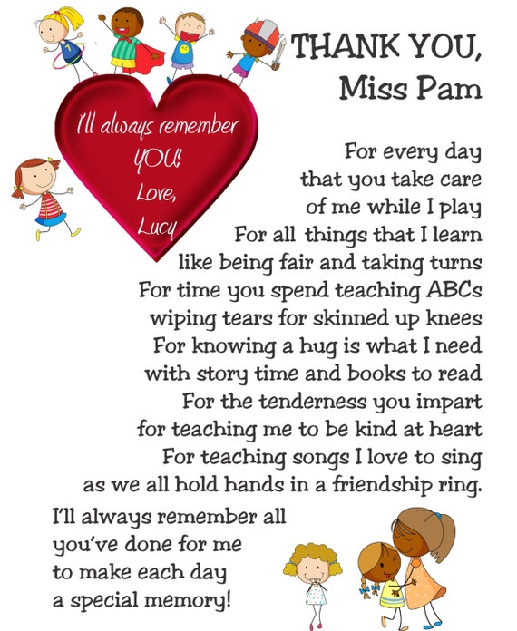 I�ll Always Remember Daycare THANKYOU Poem Wall Art