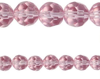 10 x Round 6mm LIGHT ROSE faceted glass beads