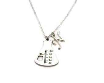 Beaker Necklace Flask Necklace Personalized Chemistry Necklace Initial Science Necklace Chemistry Jewelry Science Jewelry Science Gifts