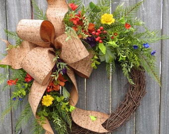 Wildflower Wreath, Spring Wreaths, Summer Wreath, Spring Wildflower Wreaths, Spring Door Wreath, Colorful Spring Summer Wreath for Door