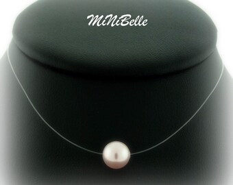 Floating Pearl Necklace - Illusion Bridal Necklace - Single Pink Pearl Floating Pearl Necklace- Wedding Jewelry